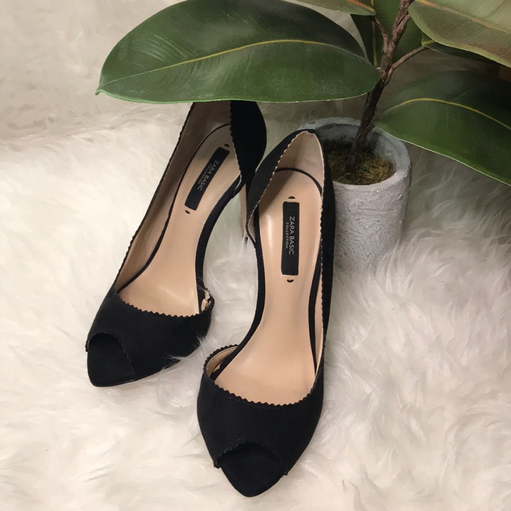 Zara Peep-toe Scalloped Edge D'orsay Heels